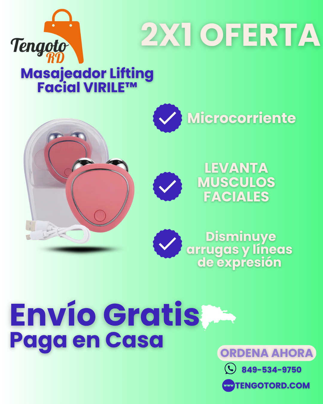 2X1 MASAGEADOR FACIAL LIFTING VIRILE™ – Tonifica y Reafirma con Microcorriente