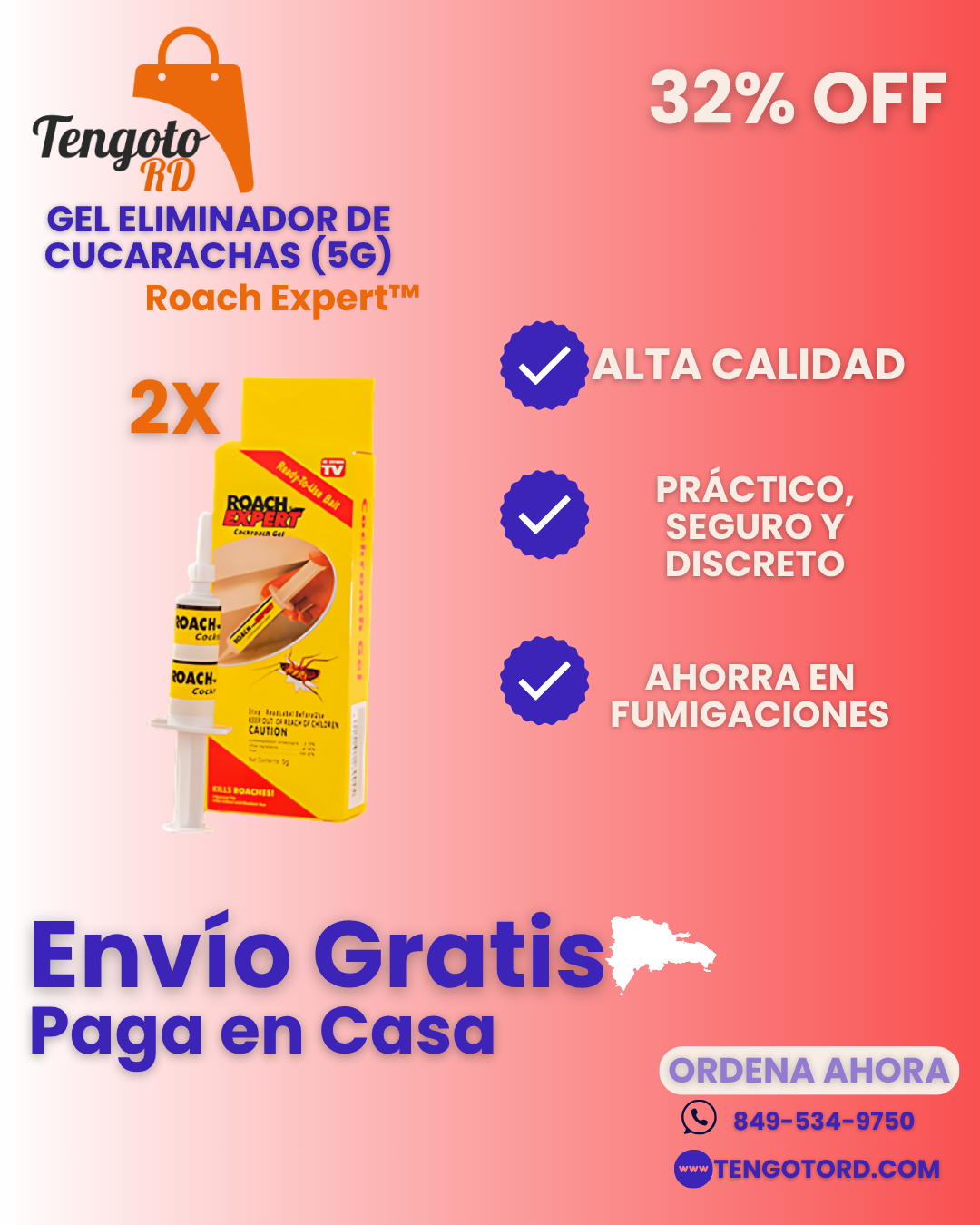 COMBO 2 GEL ELIMINADOR DE CUCARACHAS (5G) - ELIMINA NIDOS Y PLAGAS EFICAZMENTE