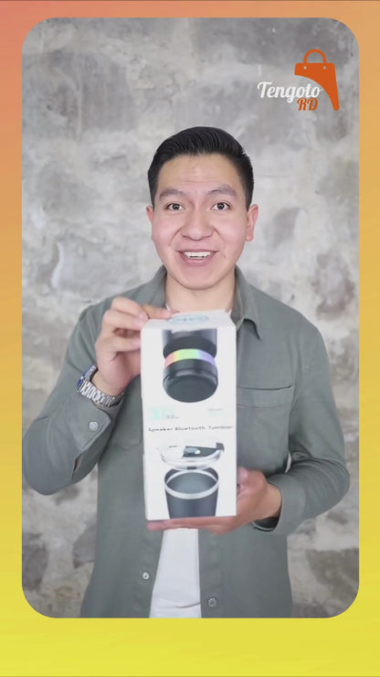 Vaso Termico con bocina Bluetooth acero inoxidable de doble pared  (Negro) / altavoz Bluetooth recargable extraíble