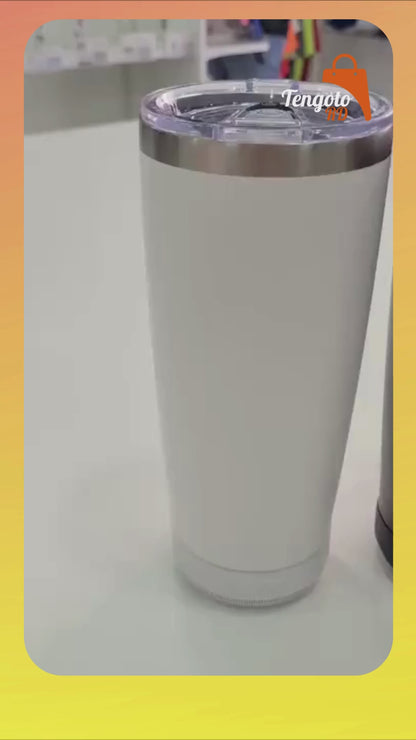 Vaso Termico con bocina Bluetooth acero inoxidable de doble pared  (Negro) / altavoz Bluetooth recargable extraíble